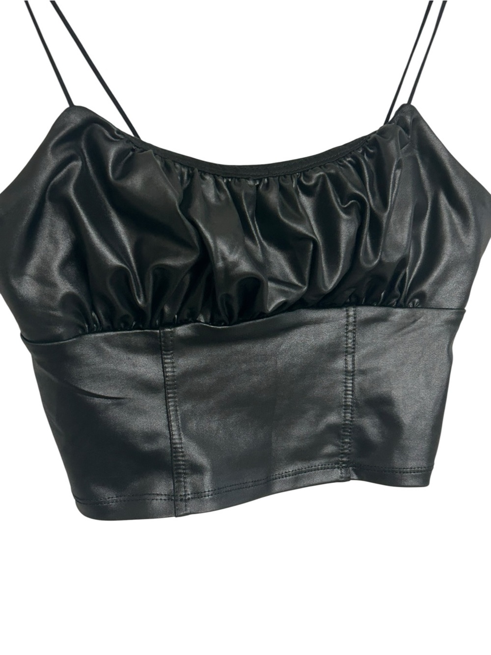 Forever 21 Black Faux Leather Crop Top Size Small